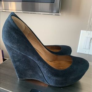 L.A.M.B. Black Suede Wedges